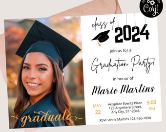 Editable Graduation Party Invitation Template with Photos for Instant Digital Download, Senior Grad Announcement, Print Celebration Invite