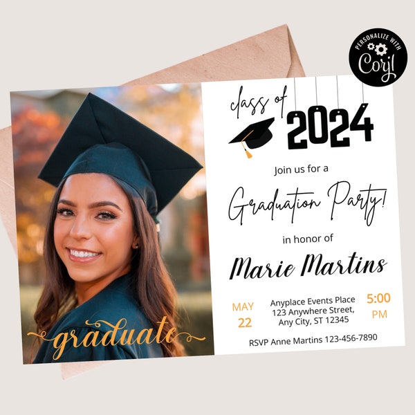 Editable Graduation Party Invitation Template with Photos for Instant Digital Download, Senior Grad Announcement, Print Celebration Invite