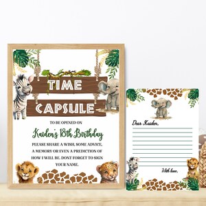 Segno modificabile della capsula del tempo del compleanno Wild One, poster a tema Safari Jungle, animali del primo compleanno per la festa delle ragazze dei ragazzi, download digitale WO1