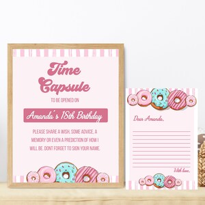 Cápsula do tempo do primeiro aniversário de uma rosquinha doce, cartaz de sinal de festa de sobremesa de primeira rosquinha para meninas, decoração personalizada, suprimentos de festa personalizados, SO1