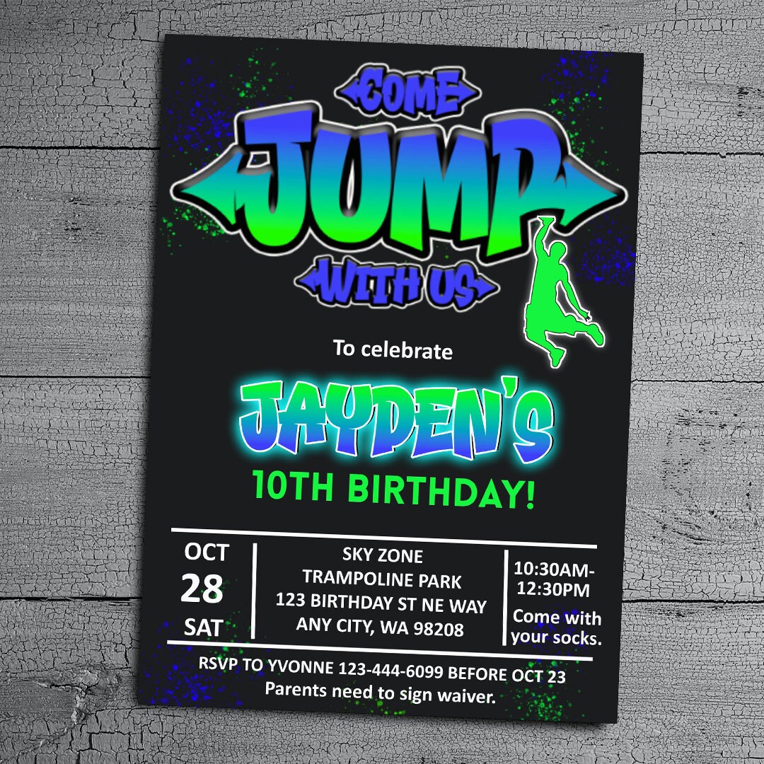 Trampoline Park Birthday Party Invitation Trampoline Park Invite  Jumping Party Invitation Trampoline Park
