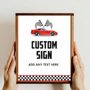 Cartello personalizzato modificabile per un compleanno veloce, poster da tavolo con cibo a tema corse automobilistiche, primo display per festa per ragazzi, download digitale FO1