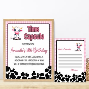 Holy Cow I'm One Birthday Time Capsule, Poster per la prima festa per ragazze a tema mucca, modello rustico per animali da cortile della prima fattoria, Download istantaneo HC1