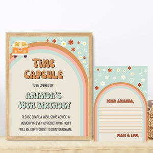 Groovy One Birthday Time Capsule Sign per ragazze Festa a tema retrò anni '70, Display per ragazze cool anni '60, Arredamento poster vintage per furgone, Download digitale GO1