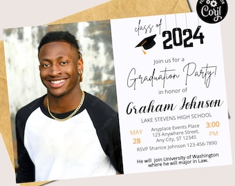 Editable Graduation Party Invitation Template with Photos, Instant Digital Download, Senior Grad Announcement, Print Celebration Invite