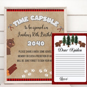 Lumberjack First Birthday Time Capsule Template, Editable 1st Birthday Time Capsule Sign, One Happy Camper Party Decor, Instant Download LJ1