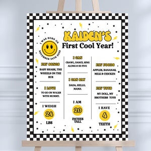 One Happy Dude Milestone Sign, poster modificabile con volto sorridente per la prima festa di compleanno dei ragazzi, fantastico primo fulmine retrò, download digitale - OHD1