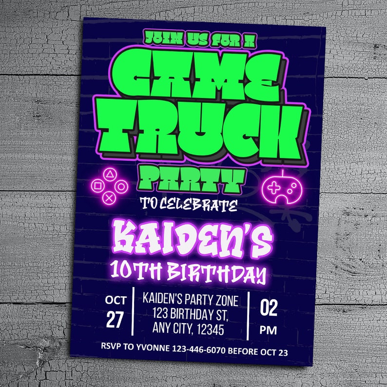 Editable Game Truck Birthday Party Invitation Gamer Birthday Etsy