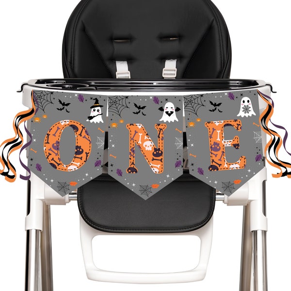 Spooky One Birthday High Chair Banner, Halloween 1st Birthday Highchair Banner, Ghost Party Decor, Instant Download, Printable HW1