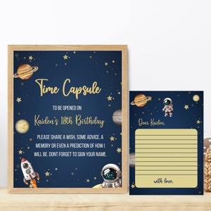 Primo viaggio intorno al sole nello spazio esterno Festa di compleanno Segno della capsula del tempo, Poster modificabile 1° display per ragazzi, Tema astronauta stampabile - FT01