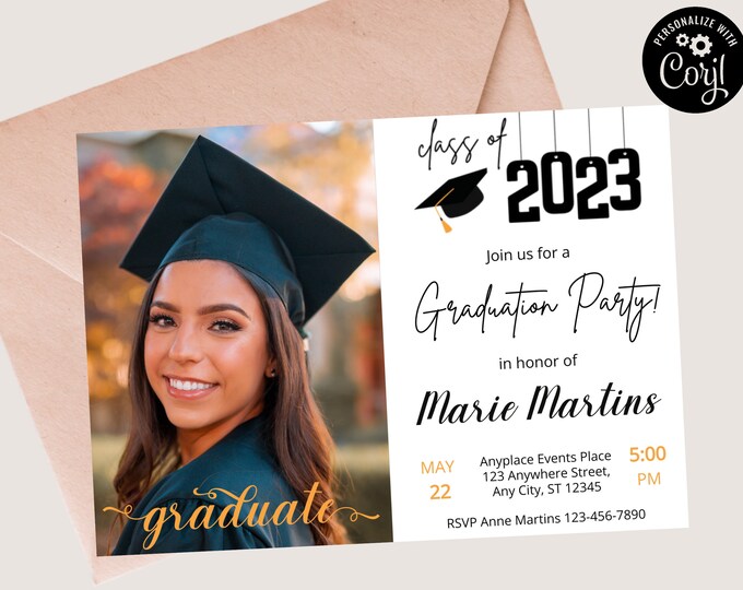 Printable 2023 Graduation Party Invitation Navy Blue and White Etsy