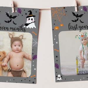 Editable Spooky One Birthday Banner, Halloween Monthly Photo Banner, First Year Photos, 1st Birthday Milestone Photo, 12 Months Decor HW1