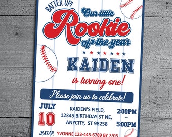 Rookie of the Year First Birthday Invitation, Editable One Boys Printable Invite, 1st Sport Party Digital Download, Baseball Themed Template