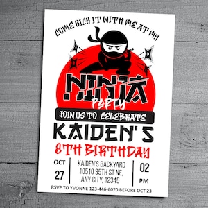 Ninja Birthday Invitation Template,  Editable Kids Ninja Party Invite , Karate Birthday Party for Boys, Instant Digital Download