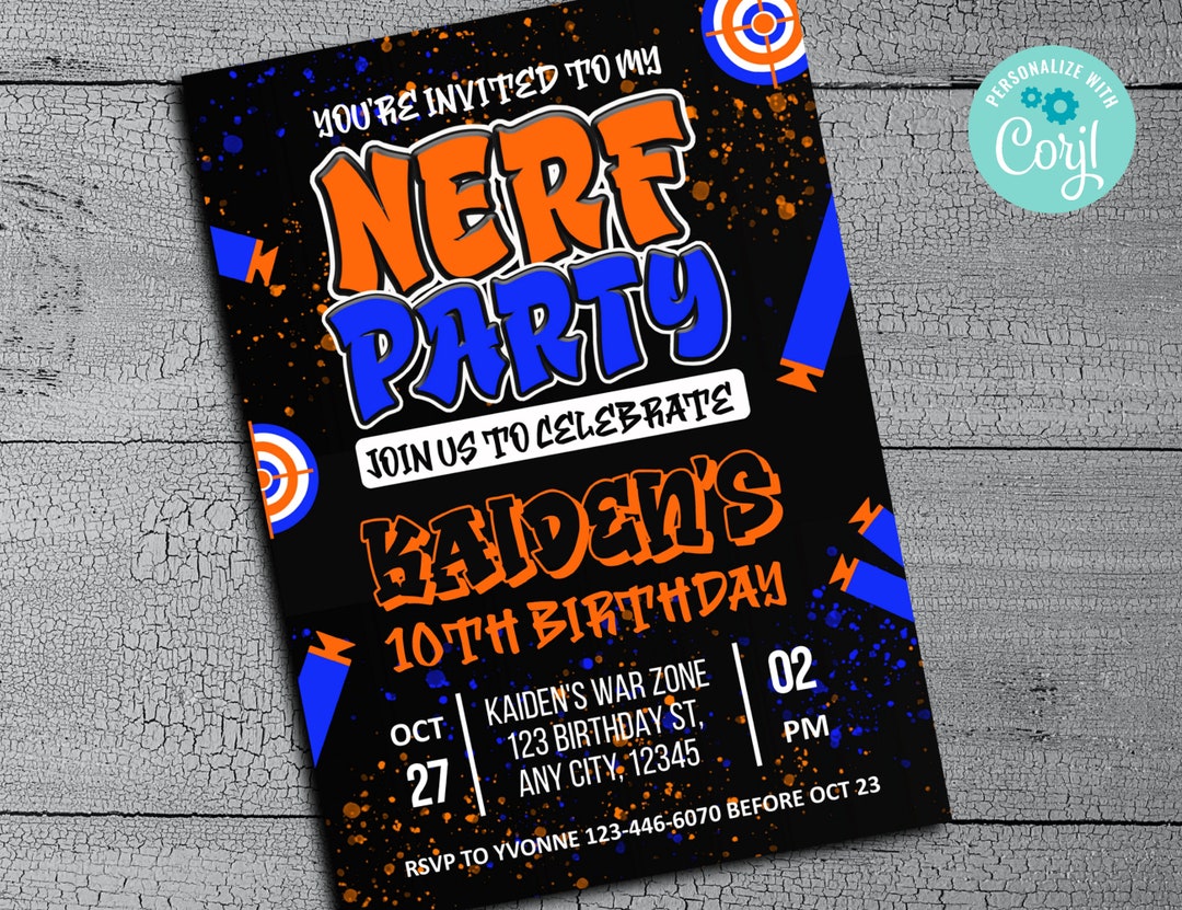 Editable Nerf Birthday Invitation Dart Gun Party Invite for - Etsy