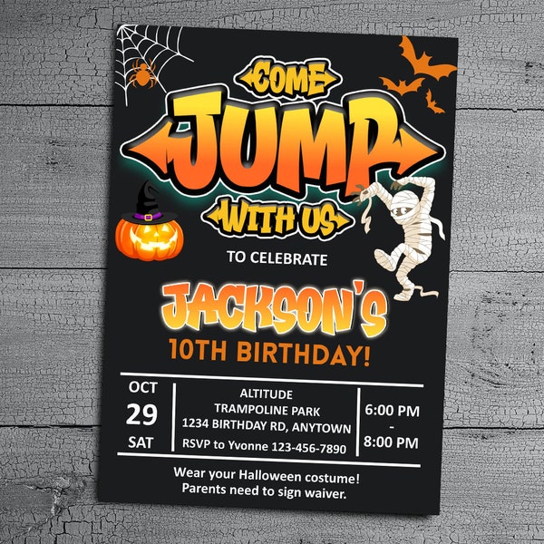 Halloween Trampoline Park Birthday Party Invitation, Editable Jump Invite, Kids Bounce House Template for Boys and Girls, Instant Download