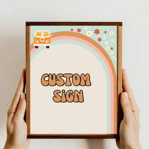 Groovy One Birthday Sign personalizzato per ragazze Festa a tema retrò anni '70, Display per ragazze cool anni '60, Arredamento poster vintage per furgone, Download digitale GO1