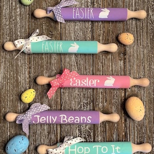 Easter Decor/Mini Rolling Pin/Tier Tray Decor/Pastel Colors/Farmhouse/Small Wooden Accent/Kitchen Decor