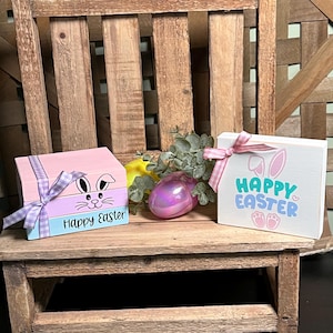 Happy Easter Wood Mini Book Stack/Happy Easter Shelf Sitter/Easter Tier Tray Decor / Rustic Easter Book Stack/Easter Decor