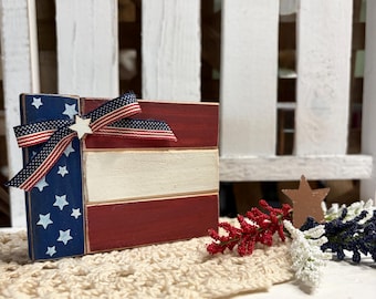 Handmade Wooden American Flag, Patriotic Tier Tray Decor