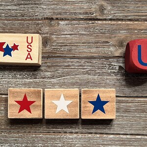 Patriotic Wood Sign and Blocks/Tier Tray Decor/Red, White & Blue/Independence Day/4th of July/Farmhouse/Small Wooden Patriotic Decor