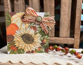 Rustic/Farmhouse Fall Pumpkin Sunflower /Fall Theme Wooden Shelf Sitter/Tier Tray Decor