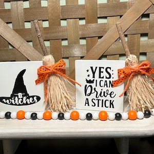 Halloween Mini Witches Broom with Sign/ Halloween Shelf Decor / Tier Tray Decor / Halloween Decor / Rustic Halloween Witches Broom with Sign