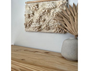 Neutral White Cream Fiber Art Wall Hanging Weaving || Macrame Fabric Textile Woven Fiber Art Tapestry Hanging