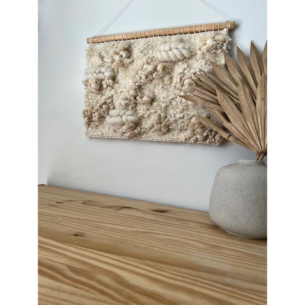 Neutral White Cream Fiber Art Wall Hanging Weaving || Macrame Fabric Textile Woven Fiber Art Tapestry Hanging *Made To Order*