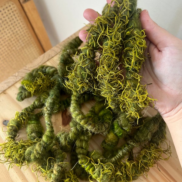 Spanish Moss Art Yarn // Handspun Core Spun Textured Coils - Weaving Tapestry - Earth Greens Organic Natural Plant 2 Yards - *Made To Order*