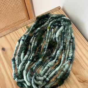 Handspun Art Yarn // Bulky Core Spun - Mint Sky Blue Sage Green Teal Forest Earth - Textured Hand Dyed Weaving Locks Fleece Spinning Fiber