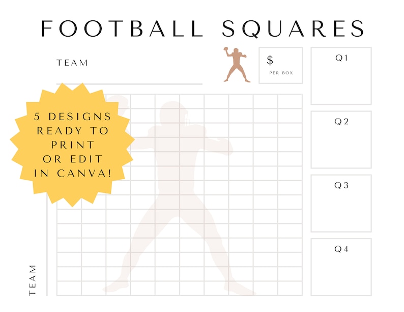 PRINTABLE Football Squares for Football Pool Betting Squares Super Bowl