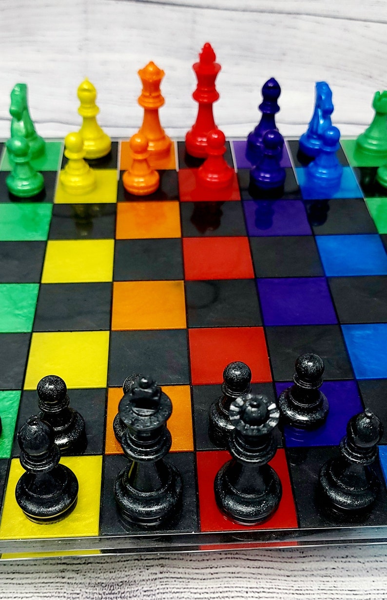 Rainbow Chess Set Custom Checkers Set Resin Chess Resin Checkers Gifts