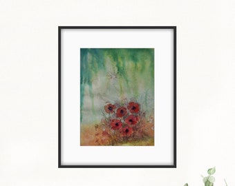 Poppies original watercolour painting, original artwork