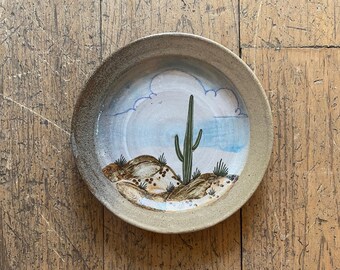 Mexican Stoneware Plate with Saguaro Design.