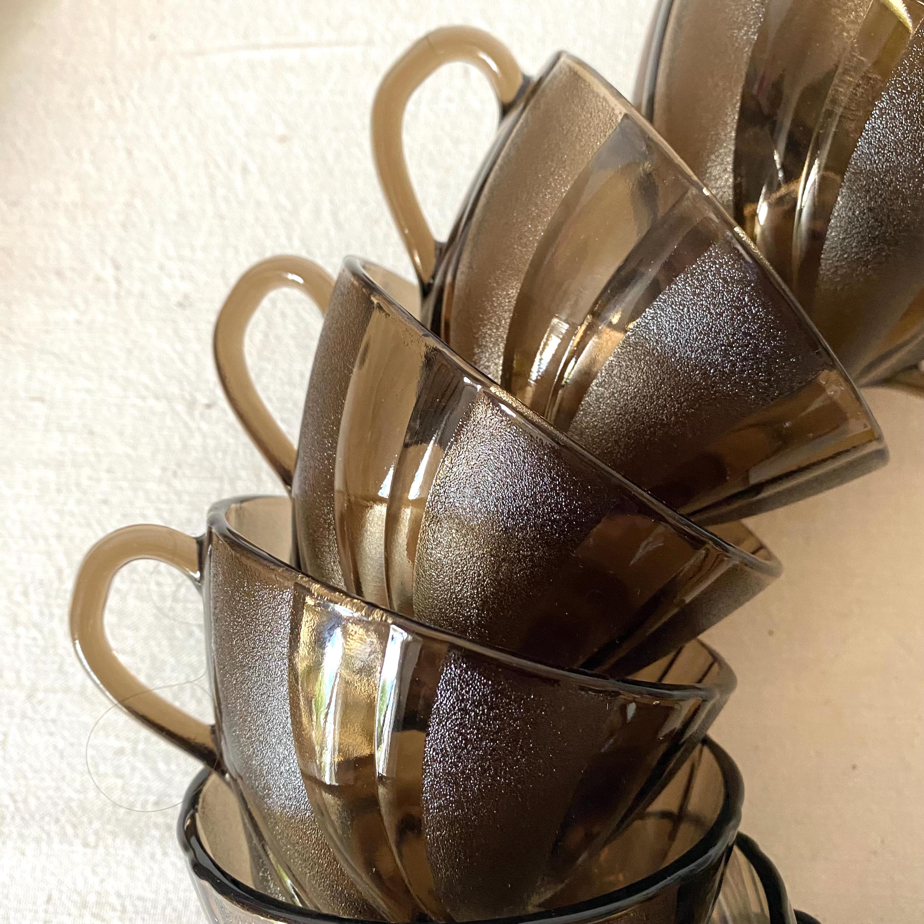 Lot De 3 Tasses à Café Duralex Fumées Vintage - Taille Basse - Couleur Jaune - Occasion En Bon état