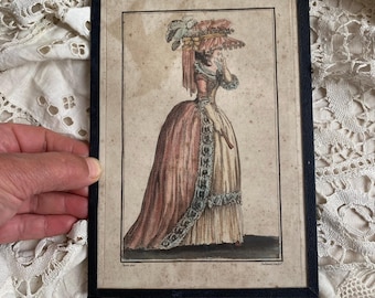 Gravure de mode ancienne XVIII e , galerie des modes signée Duhamel