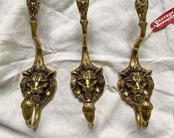 Brass lion head coat hooks, peerage england,Brass lion head coat hooks