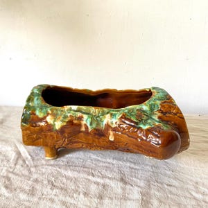 Vintage slip planter, trunk-shaped planter