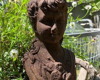 Female bust, cast iron garden decoration, Female bust, cast iron garden decoration