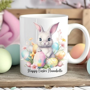 Personalised Easter Gift for Children Cute Rabbit Mug for Easter Basket Bunny Mug with Name Kids Easter Gift Idea Easter Decoration Gift Mug