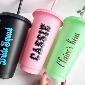 Personalised Cold Cup With Straw Hen party Cup Varsity Name Tumbler Bride Party  Summer Party Name Cup with Straw Custom Gift For Bridesmaid