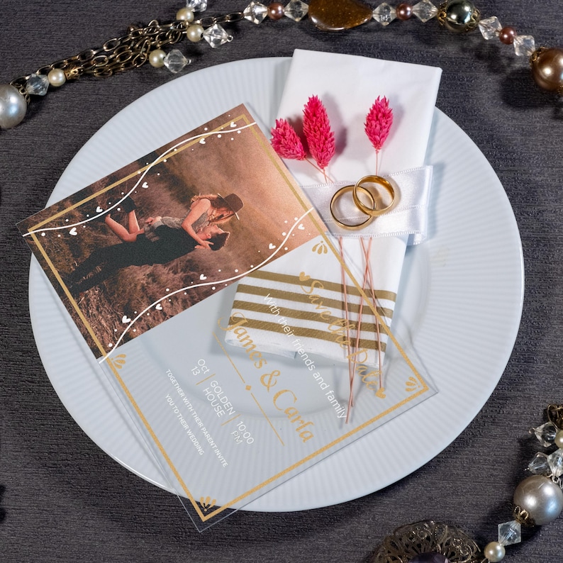Acrylic Wedding Invitation With Photo, Frosted Clear PVC Invite ...