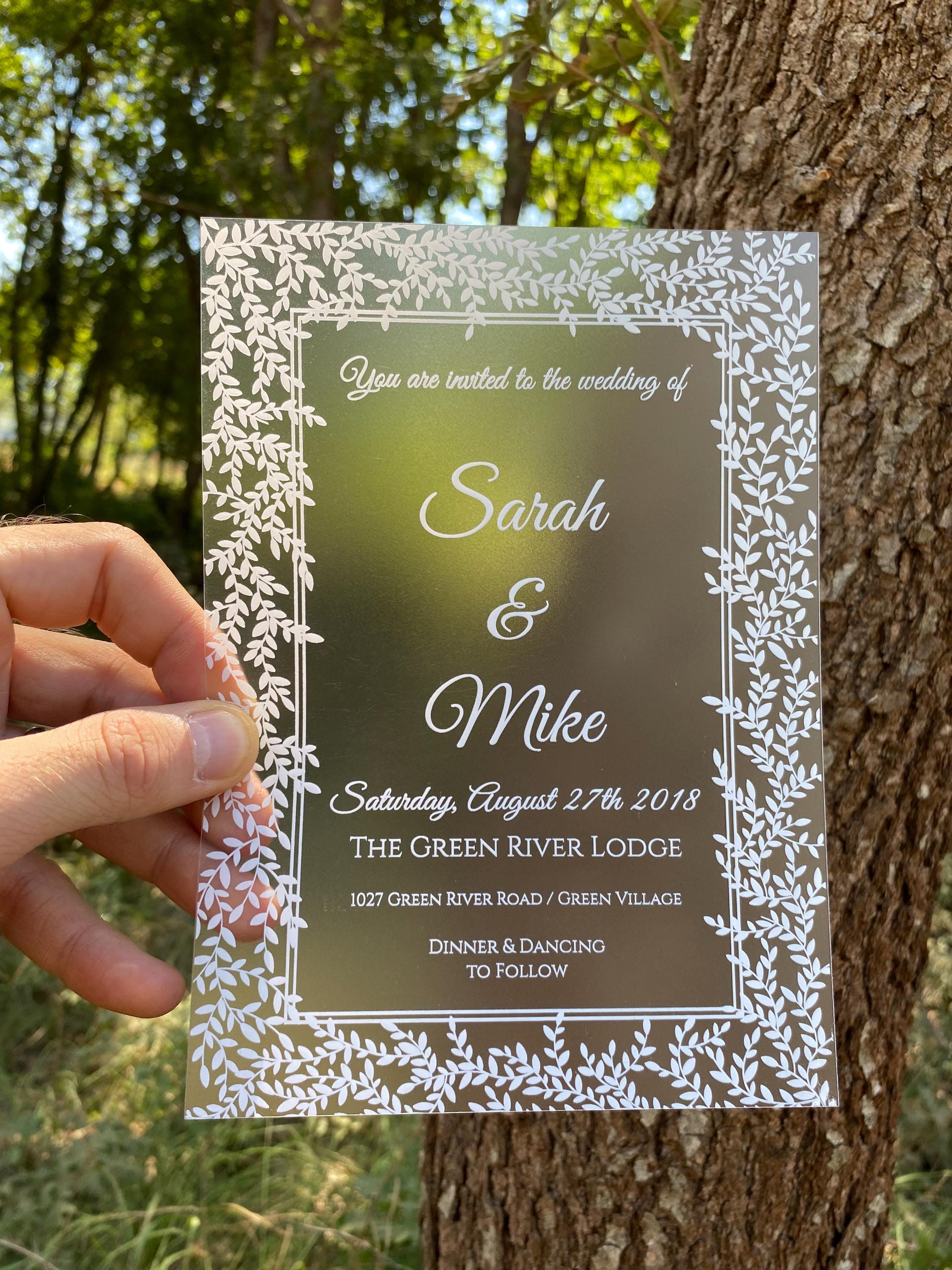 Flower Wedding Invitation: Frosted Clear PVC, Personalized Party Invite ...