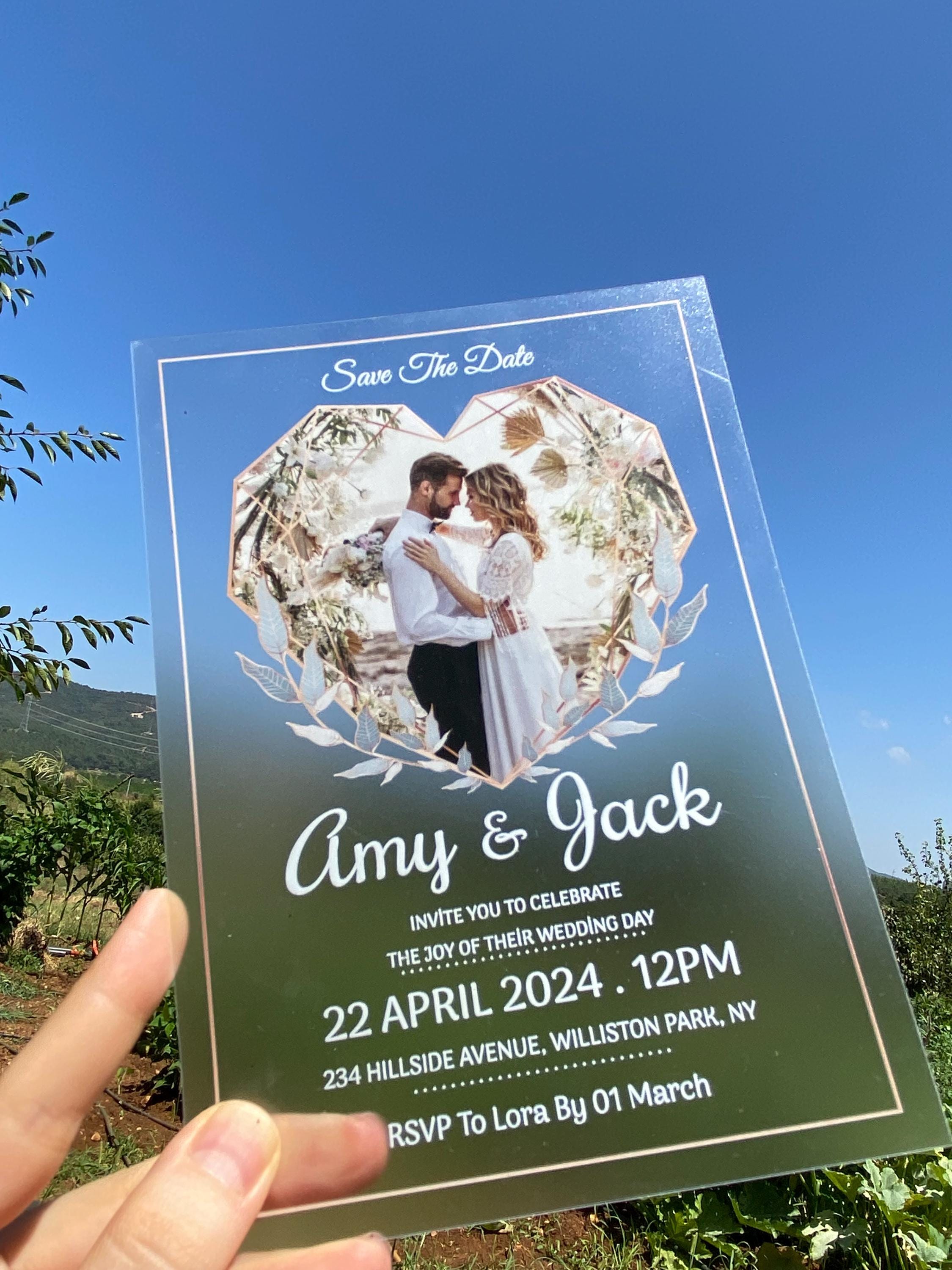 Acrylic Wedding Invitation With Photo, Frosted Clear PVC Invite ...