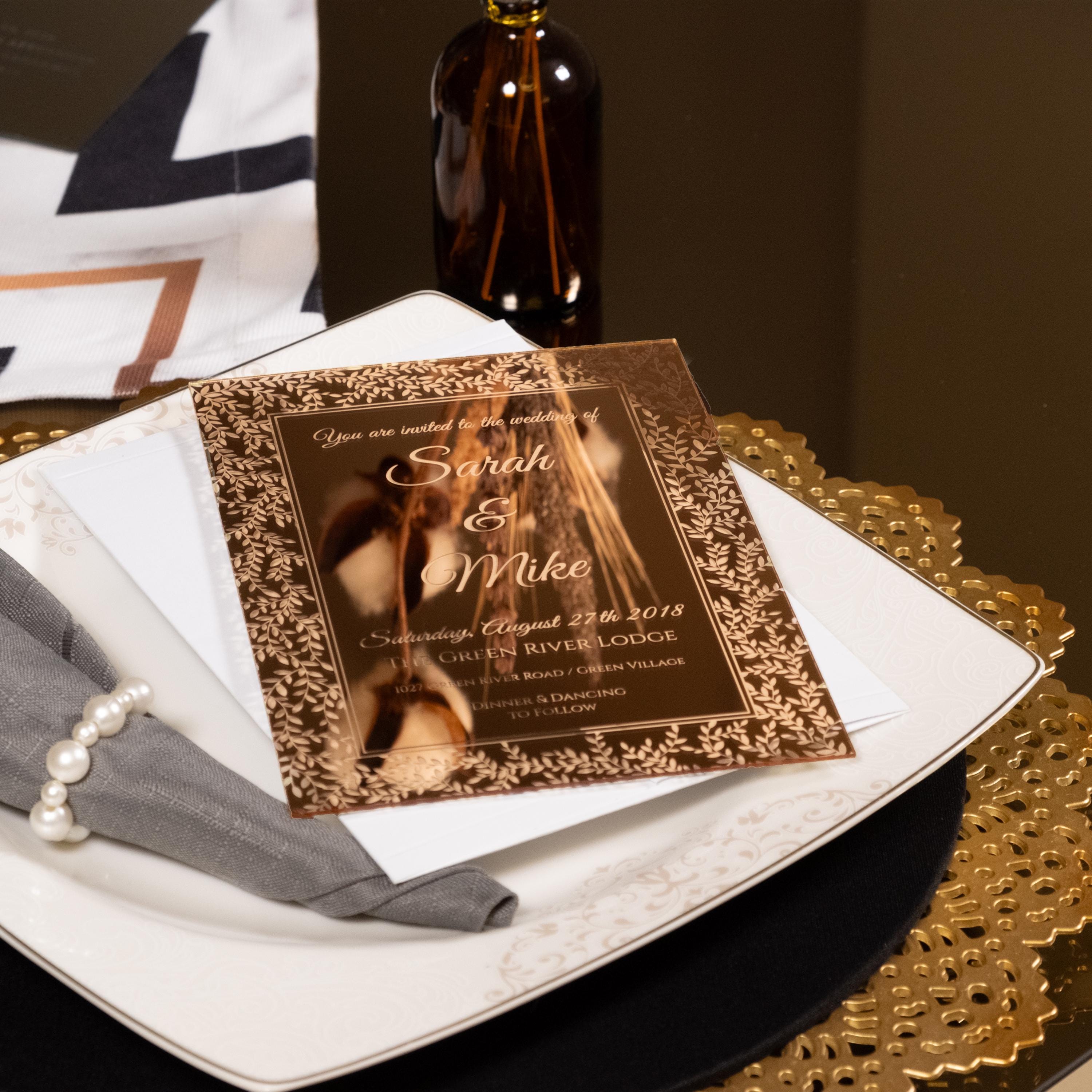 Luxury Gold Acrylic Wedding Invitation With QR Code and Photo ...