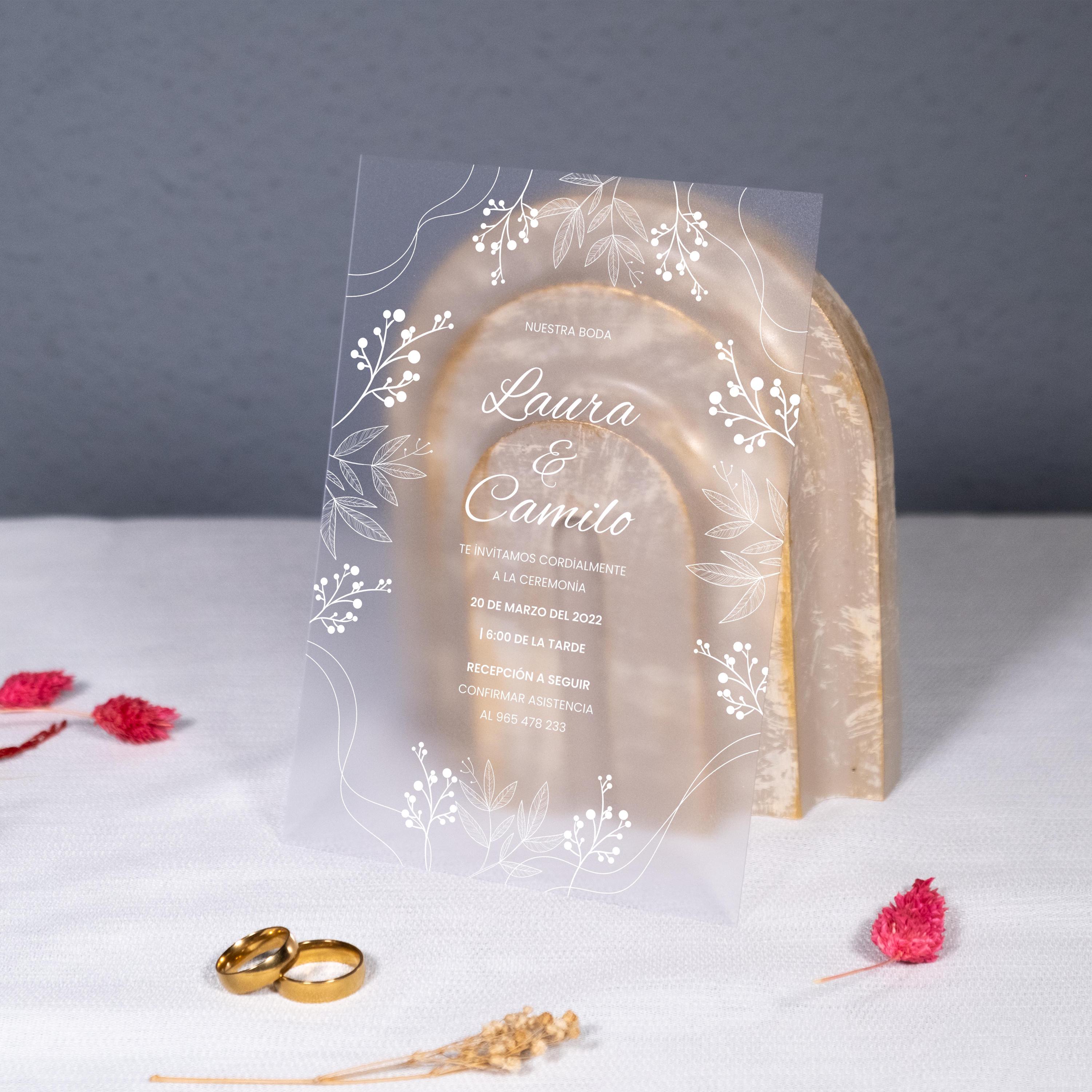 Floral Clear Wedding Invitation: Personalized PVC Frosted Invite - Etsy