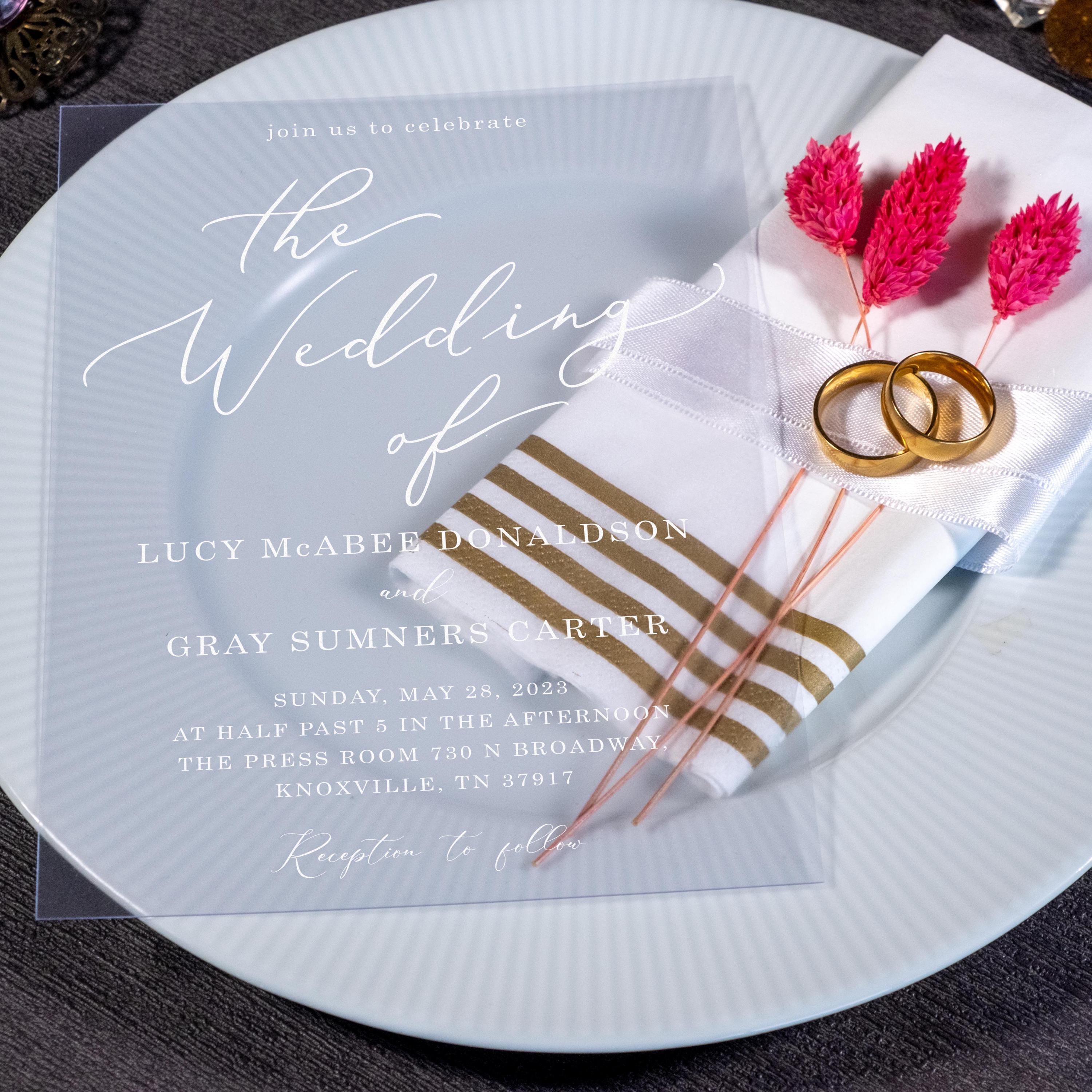Personalized Frosted Pvc Wedding Invitation: Floral Design - Etsy