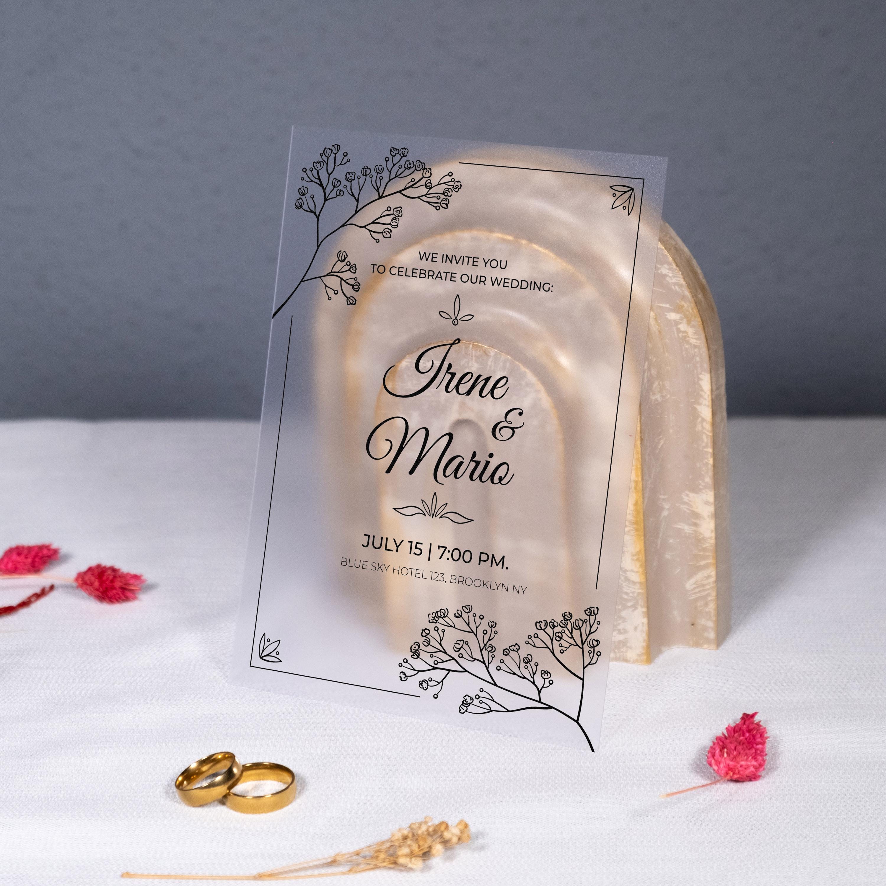 Black Elegant White Floral Invitation: Frosted Clear PVC, Personalized ...