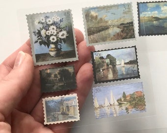 4 Art Stamp Sticker Sheets/ Vintage Painting Stickers/ Deco Scrapbook Stickers/ Craft Supplies/ Planner Stickers/ Journal Stickers